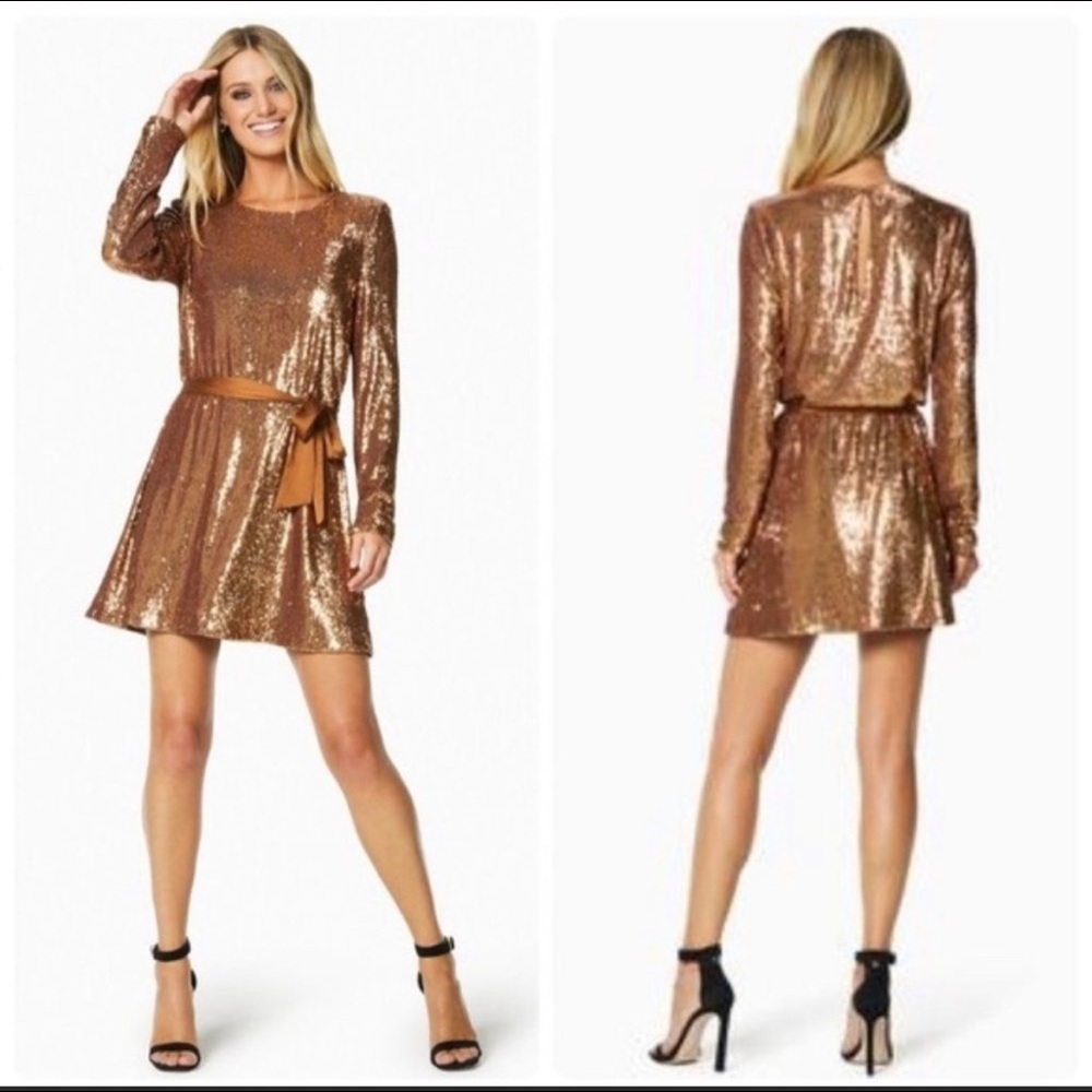 Ramy Brook Womens Hallie Dress Copper Sequin Embellished Size Medium. New!